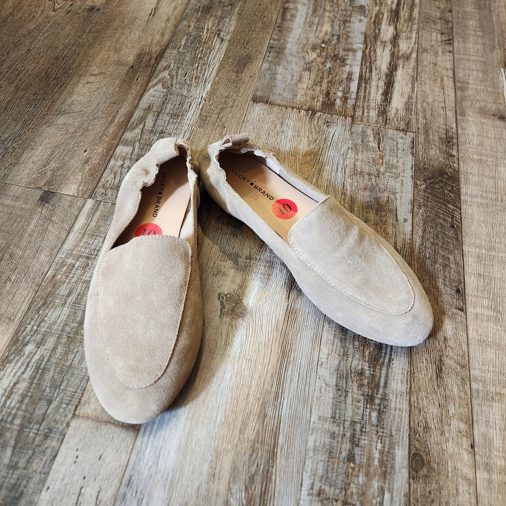 Lucky Brand Women Tan Suede Ballet Flats Almond Toe Elastic Heel Size 10M/42